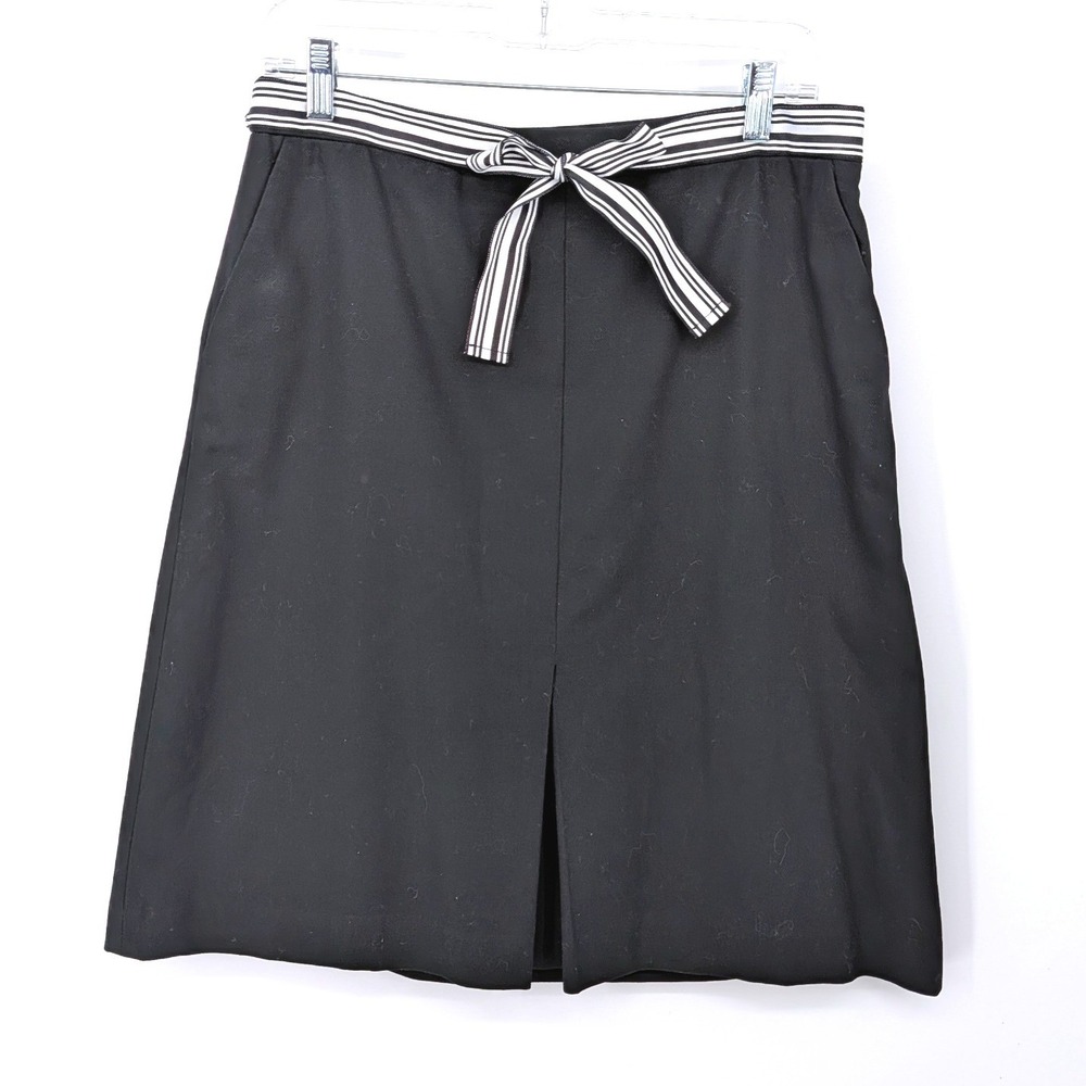 Talbots Skirt 10 Black Striped Bow Knee Length A Line Pockets Preppy Classic